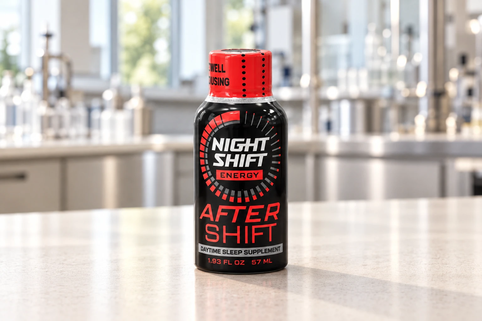 Night Shift After Shift bottle with its black and red sleeve